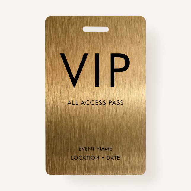 VIP Simple Font on Brushed Bronze Metallic ID Badge (Front)