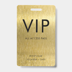 VIP Simple Font on Brushed Gold Metallic ID Badge