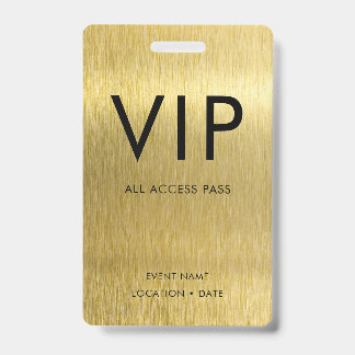 VIP Simple Font on Brushed Gold Metallic ID Badge