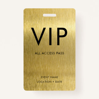 VIP Simple Font on Brushed Gold Metallic ID Badge