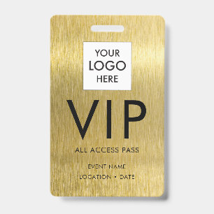 VIP Simple Font on Brushed Gold Metallic ID Badge