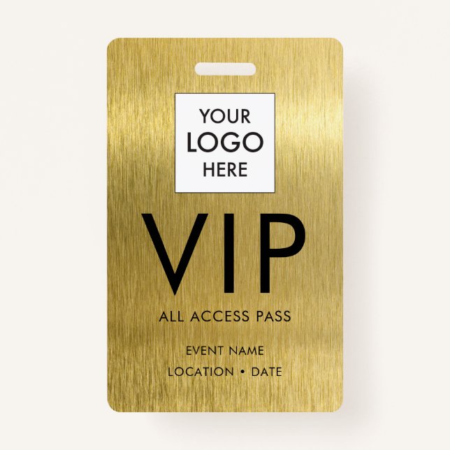 VIP Simple Font on Brushed Gold Metallic ID Badge (Front)