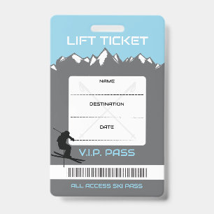 VIP SKI LIFT TICKET Escort Gift Seating Card ID Badge