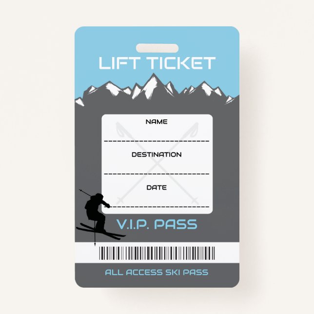 VIP SKI LIFT TICKET Escort Gift Seating Card ID Badge (Front)