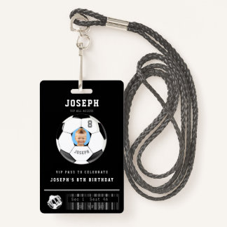 VIP Soccer Pass Custom Photo Birthday Party ID Badge