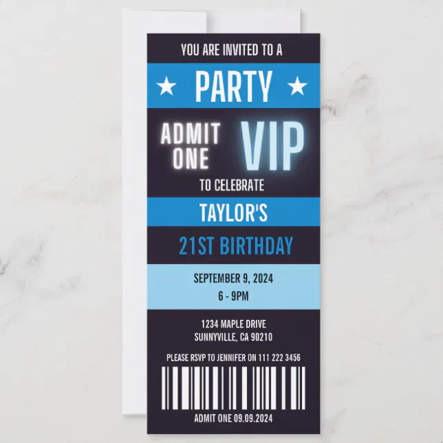 VIP Ticket 21st Any Age Birthday Party Invitation | Zazzle