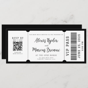 VIP Ticket Black and White Wedding Invitation