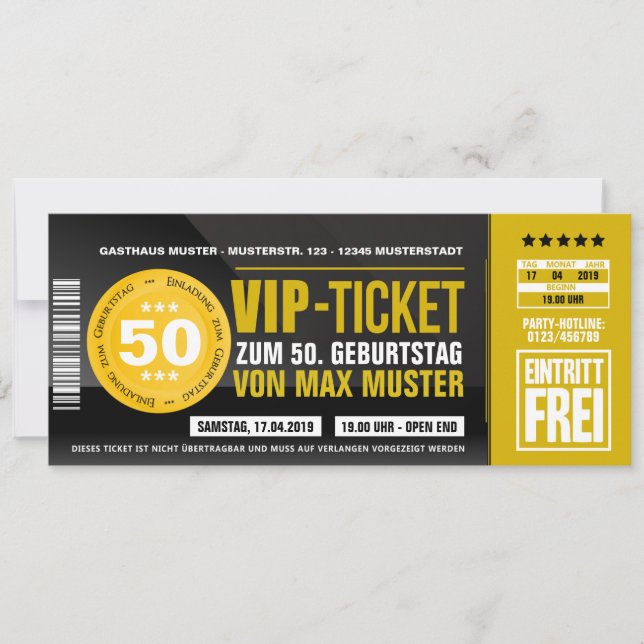 VIP-TICKET invitation cards (ochre-orange) (Front)