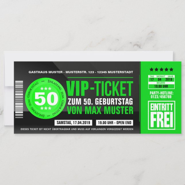 VIP Ticket Invitations (Green) (Front)