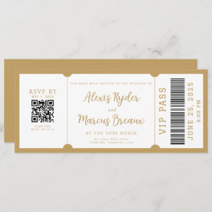 VIP Ticket Trendy Gold Wedding Invitation