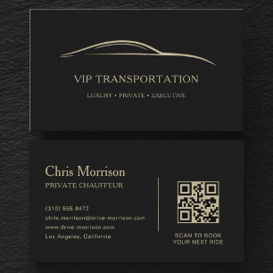 VIP Transportation QR Code Black & Gold Business Card
