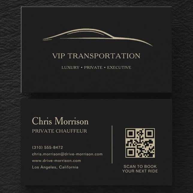 VIP Transportation QR Code Black & Gold Business Card (Creator Uploaded)