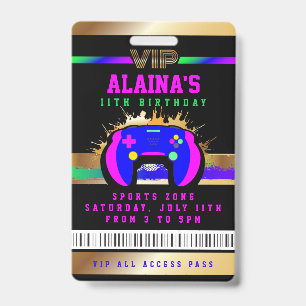 VIP VIDEO GAMER GAME ALL ACCESS Gold Girls Pass ID Badge