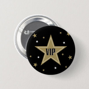 VIP with gold stars on black background 6 Cm Round Badge