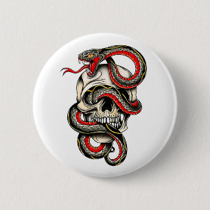 Viper Skull Tattoo Design 6 Cm Round Badge
