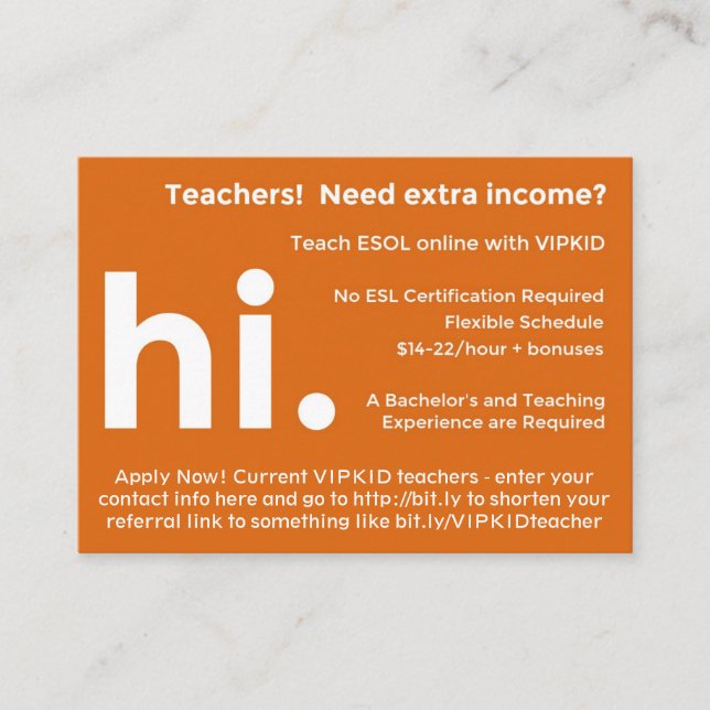 VIPKID Teacher Referral / Recruitment Cards (Front)