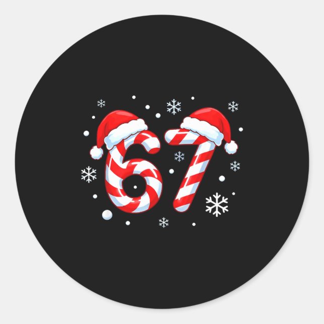 Viral 67 Candy Cane Six Seven Meme Santa Holiday K Classic Round Sticker (Front)