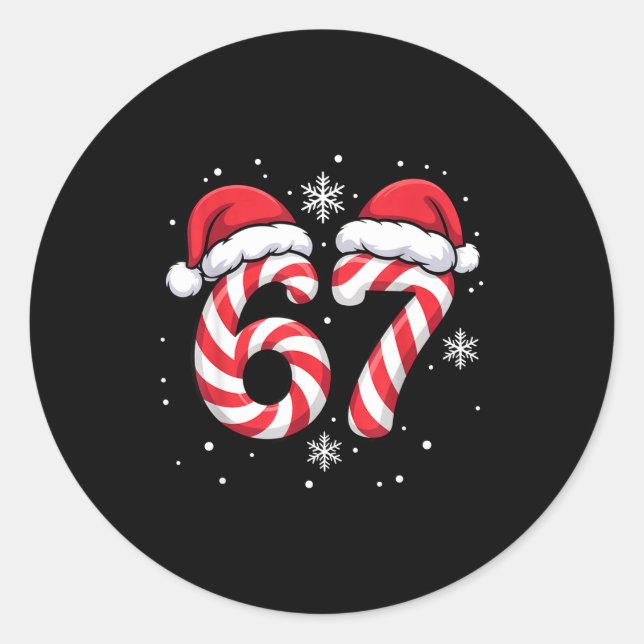 Viral 67 Candy Canes Santa Holiday Kids Humor  Classic Round Sticker (Front)