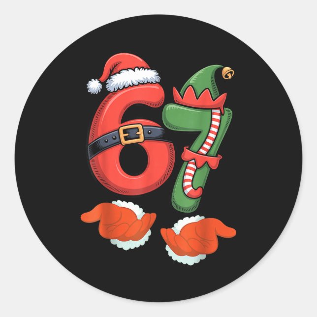 Viral 67 Christmas 67 Meme Santa Elf - Six Seven S Classic Round Sticker (Front)
