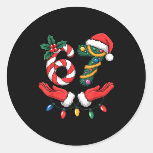 Viral 67 Hands Gesture Candy Canes Santa Holiday K Classic Round Sticker