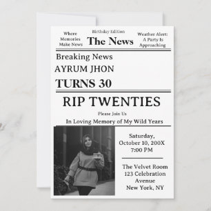 Viral Aesthetic Modern Newspaper Theme Birthday Invitation