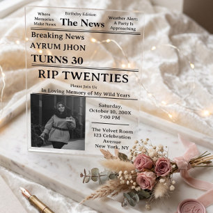 Viral Aesthetic Modern Newspaper Theme Wedding Acrylic Invitations