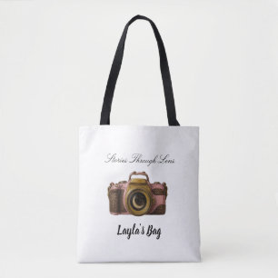 Viral Custom Name Camera Gift Sleek Minimal Tote Bag