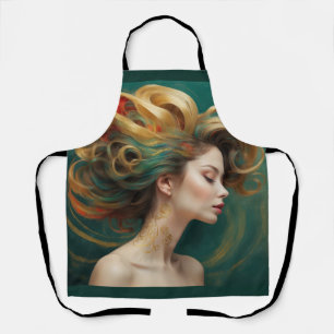 “Virelle” - Opulence in Emerald Waves Apron