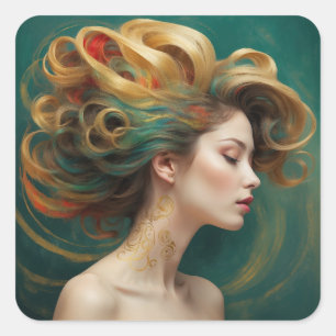 “Virelle” - Opulence in Emerald Waves Square Sticker