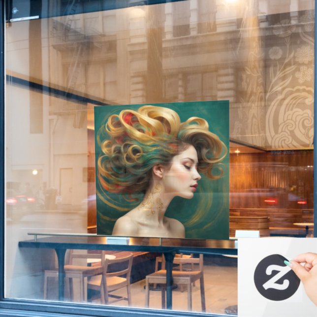 “Virelle” - Opulence in Emerald Waves Window Cling (Cafe Window)
