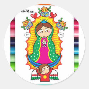 VIRGEN DE GUADALUPE CARICATURA 01 CUSTOMIZABLE PRO CLASSIC ROUND STICKER