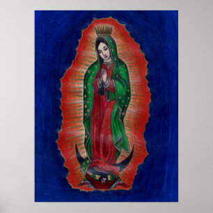 Virgen de Guadalupe Coloured Pencil Art Poster