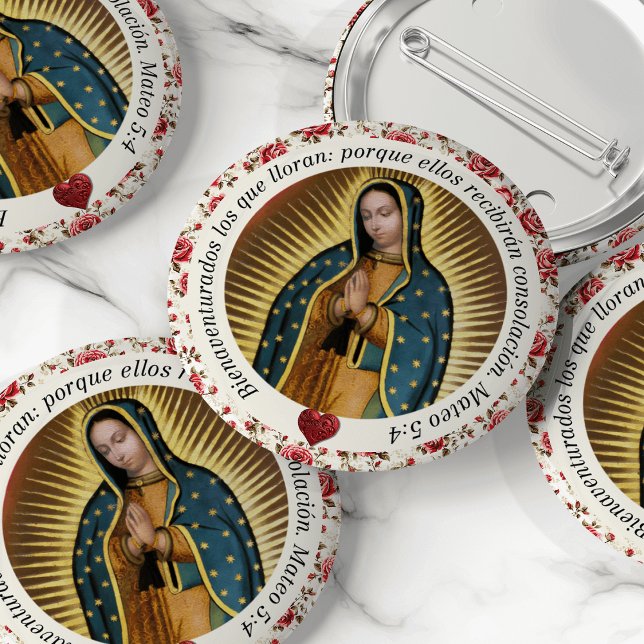 Virgen de Guadalupe Funeral in Loving Memory 6 Cm Round Badge (Virgen de Guadalupe, Our Lady of Guadalupe, funeral keepsake, funeral buttons, Celebration of Life)