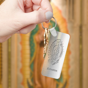 Virgen de Guadalupe Mother Mary Catholic Silver Key Ring
