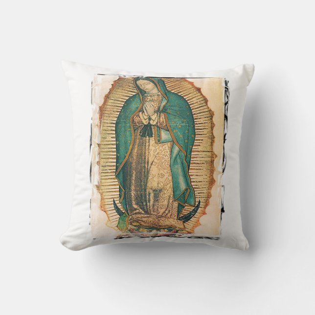 Virgen de Guadalupe with rugged frame Cushion (Front)