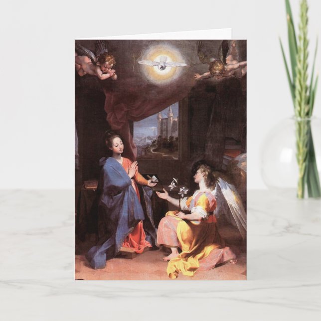 VIRGIN AND ANNUNCIATION ANGEL HOLIDAY CARD (Front)