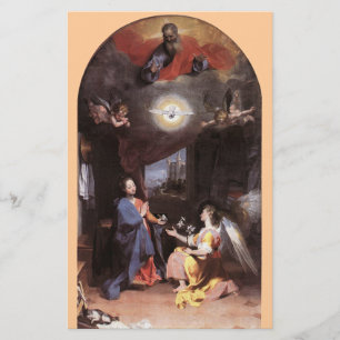 VIRGIN AND ANNUNCIATION ANGEL ,Pink Stationery
