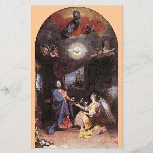 VIRGIN AND ANNUNCIATION ANGEL ,Pink Stationery (Front)