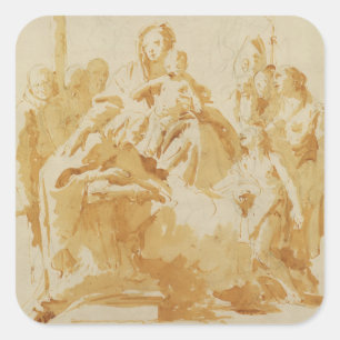 Virgin and Child Adored by Bishops, Monks & Women Square Sticker