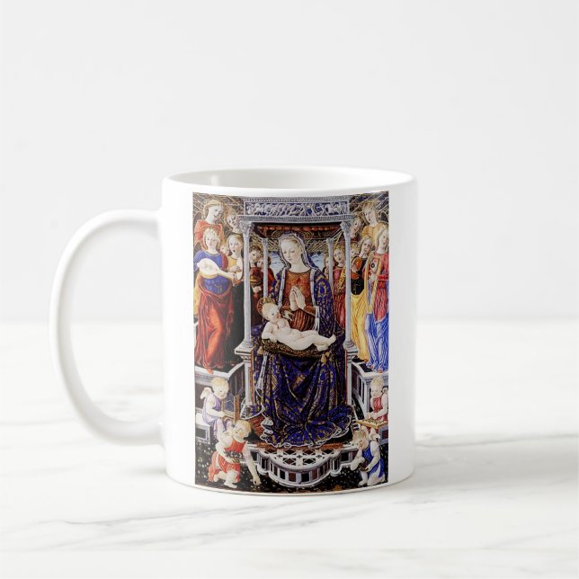 Virgin and Child Enthroned with Music-Making Angel Coffee Mug (Left)