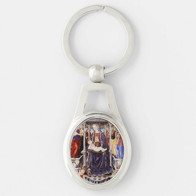 Virgin and Child Enthroned with Music-Making Angel Key Ring (Front)