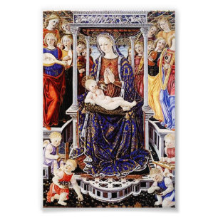 Virgin and Child Enthroned with Music-Making Angel Photo Print