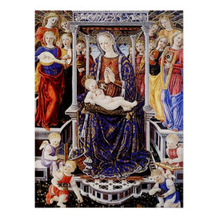 Virgin and Child Enthroned with Music-Making Angel Poster