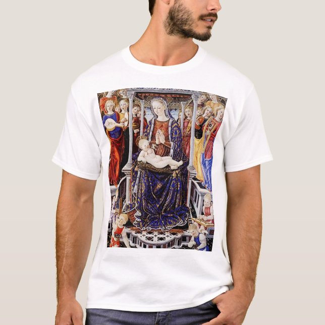 Virgin and Child Enthroned with Music-Making Angel T-Shirt (Front)