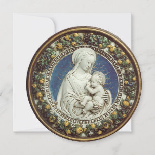 VIRGIN AND CHILD FLORAL CROWN Blue Gem Christmas Invitation