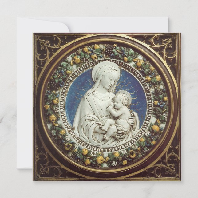 VIRGIN AND CHILD FLORAL CROWN Blue Gem Christmas Invitation (Front)