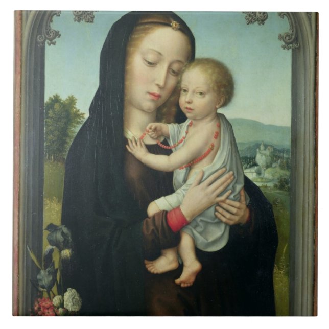 Virgin and Child (oil on panel) Tile (Front)