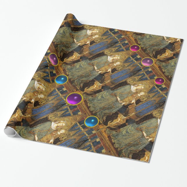 VIRGIN AND CHILD WITH BLUE ,PINK,PURPLE GEMSTONES WRAPPING PAPER (Unrolled)
