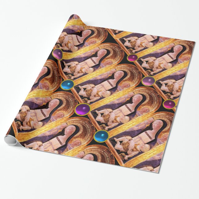 VIRGIN AND CHILD WITH BLUE ,PINK,PURPLE GEMSTONES WRAPPING PAPER (Unrolled)