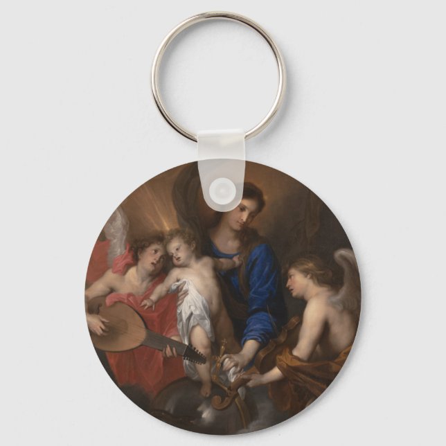 Virgin and Child with Music Making Angels Key Ring (Front)